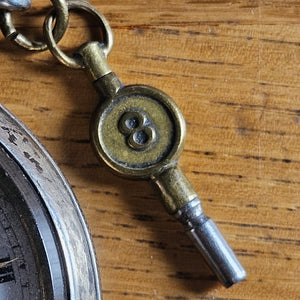 Sterling Silver Pocket Watch with Watch Key Antique Edwardian 1919