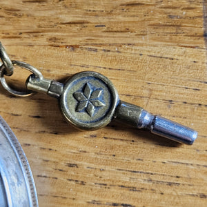 Sterling Silver Pocket Watch with Watch Key Antique Edwardian 1919