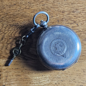 Sterling Silver Pocket Watch with Watch Key Antique Edwardian 1919