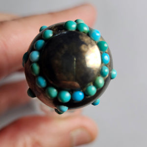 Double Ended Scent Bottle in Cut Crystal Glass, Sterling Silver and Turquoise Antique Victorian
