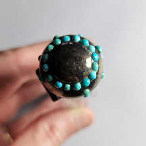 Double Ended Scent Bottle in Cut Crystal Glass, Sterling Silver and Turquoise Antique Victorian