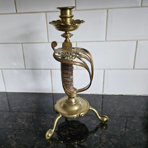 Brass French Sword Handle Candlestick Antique Victorian