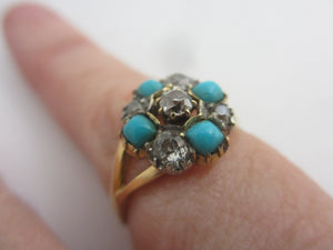 Turquoise and Diamond 18k Gold Ring Antique Victorian c1860