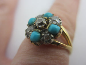 Turquoise and Diamond 18k Gold Ring Antique Victorian c1860