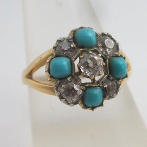 Turquoise and Diamond 18k Gold Ring Antique Victorian c1860