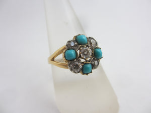 Turquoise and Diamond 18k Gold Ring Antique Victorian c1860