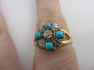 Turquoise and Diamond 18k Gold Ring Antique Victorian c1860