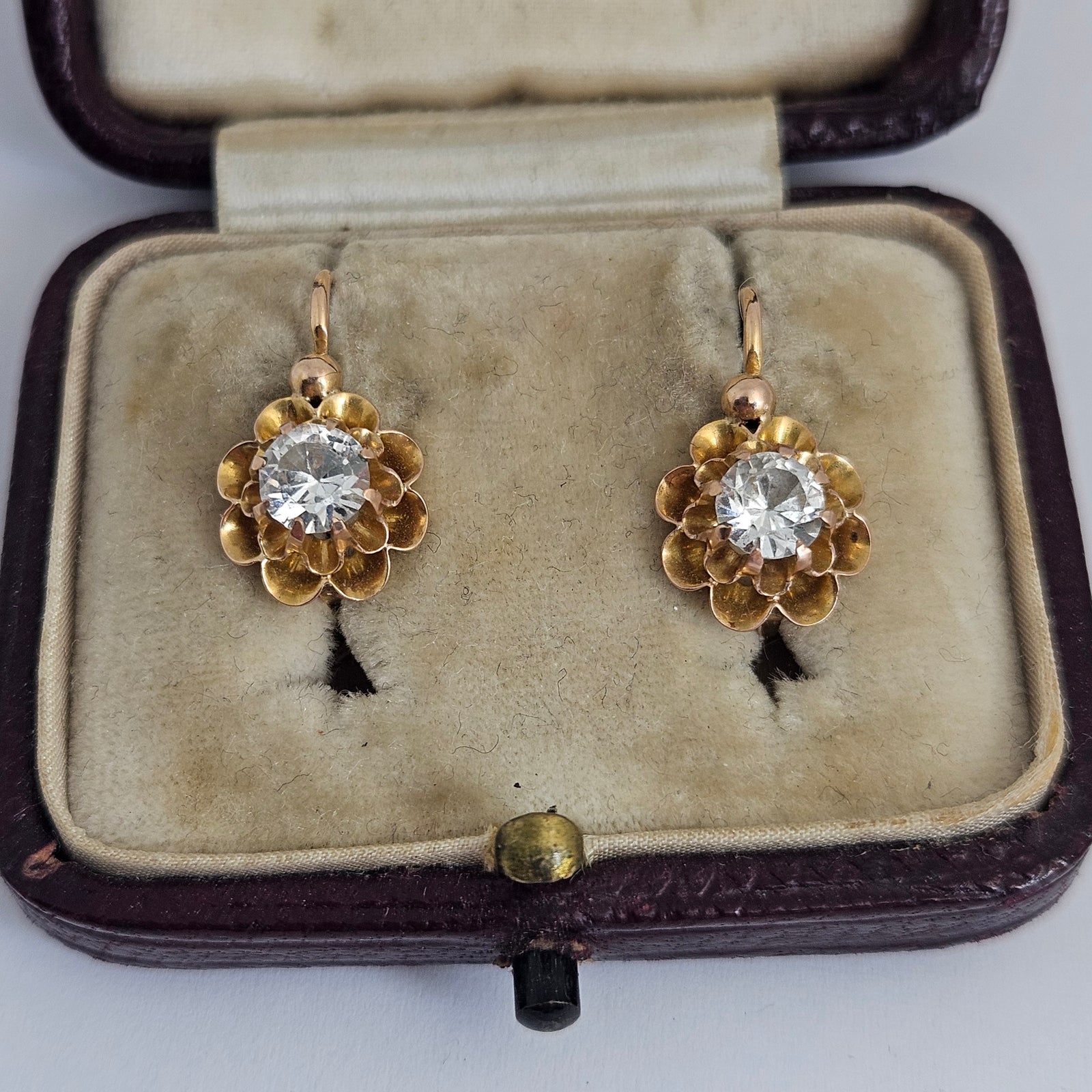 18k Gold and White Sapphire Dangling Pendant Earrings Antique Victorian