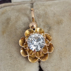 18k Gold and White Sapphire Dangling Pendant Earrings Antique Victorian