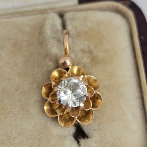18k Gold and White Sapphire Dangling Pendant Earrings Antique Victorian