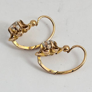 18k Gold and White Sapphire Dangling Pendant Earrings Antique Victorian