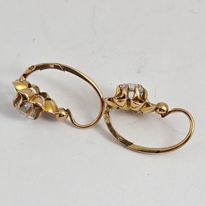 18k Gold and White Sapphire Dangling Pendant Earrings Antique Victorian