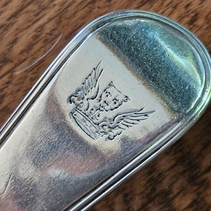 Winged Lion Heraldic Crest English Sterling Silver Stuffing Spoon by George Smith IV Antique Georgian