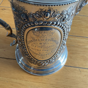 Outstanding silver presentation beer jug Clapton Cricket Club Victorian 1896