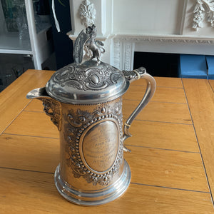 Outstanding silver presentation beer jug Clapton Cricket Club Victorian 1896