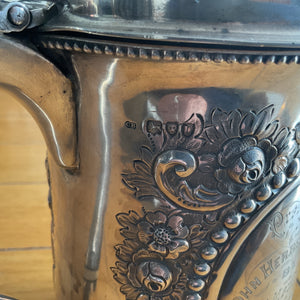 Outstanding silver presentation beer jug Clapton Cricket Club Victorian 1896