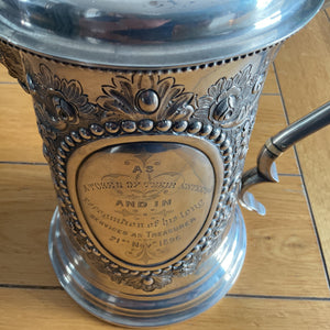 Outstanding silver presentation beer jug Clapton Cricket Club Victorian 1896
