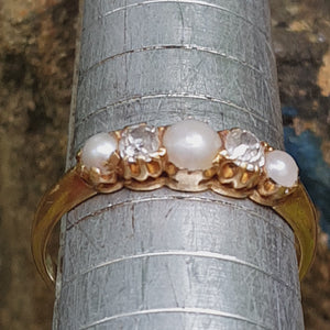 18k Gold Pearl And Diamond Eternity Ring Vintage c1980