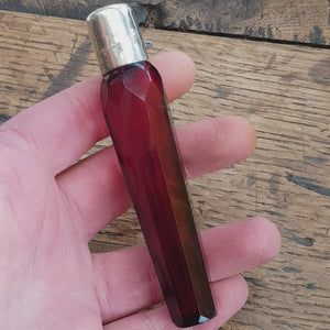 Superb Cut Ruby Glass Sterling Silver Mounted Scent Bottle Antique Birmingham circa 1897