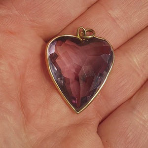 Rare 15k Gold Mounted Amethyst Puffy Heart Pendant 43.4cts Antique Victorian circa 1870