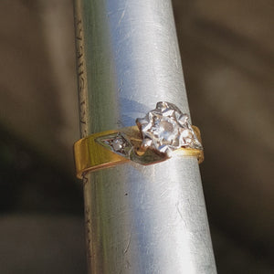 18k Gold Art Deco Style Diamond Ring Size U.K L 1/2 Vintage circa 1960's