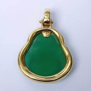 Carved Chinese Jade Buddha Pendant In 10k Gold And Diamond Setting Vintage circa 1980's