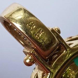 Carved Chinese Jade Buddha Pendant In 10k Gold And Diamond Setting Vintage circa 1980's