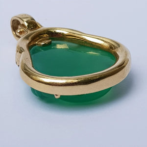 Carved Chinese Jade Buddha Pendant In 10k Gold And Diamond Setting Vintage circa 1980's