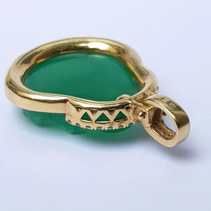 Carved Chinese Jade Buddha Pendant In 10k Gold And Diamond Setting Vintage circa 1980's