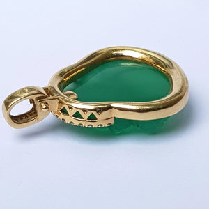 Carved Chinese Jade Buddha Pendant In 10k Gold And Diamond Setting Vintage circa 1980's