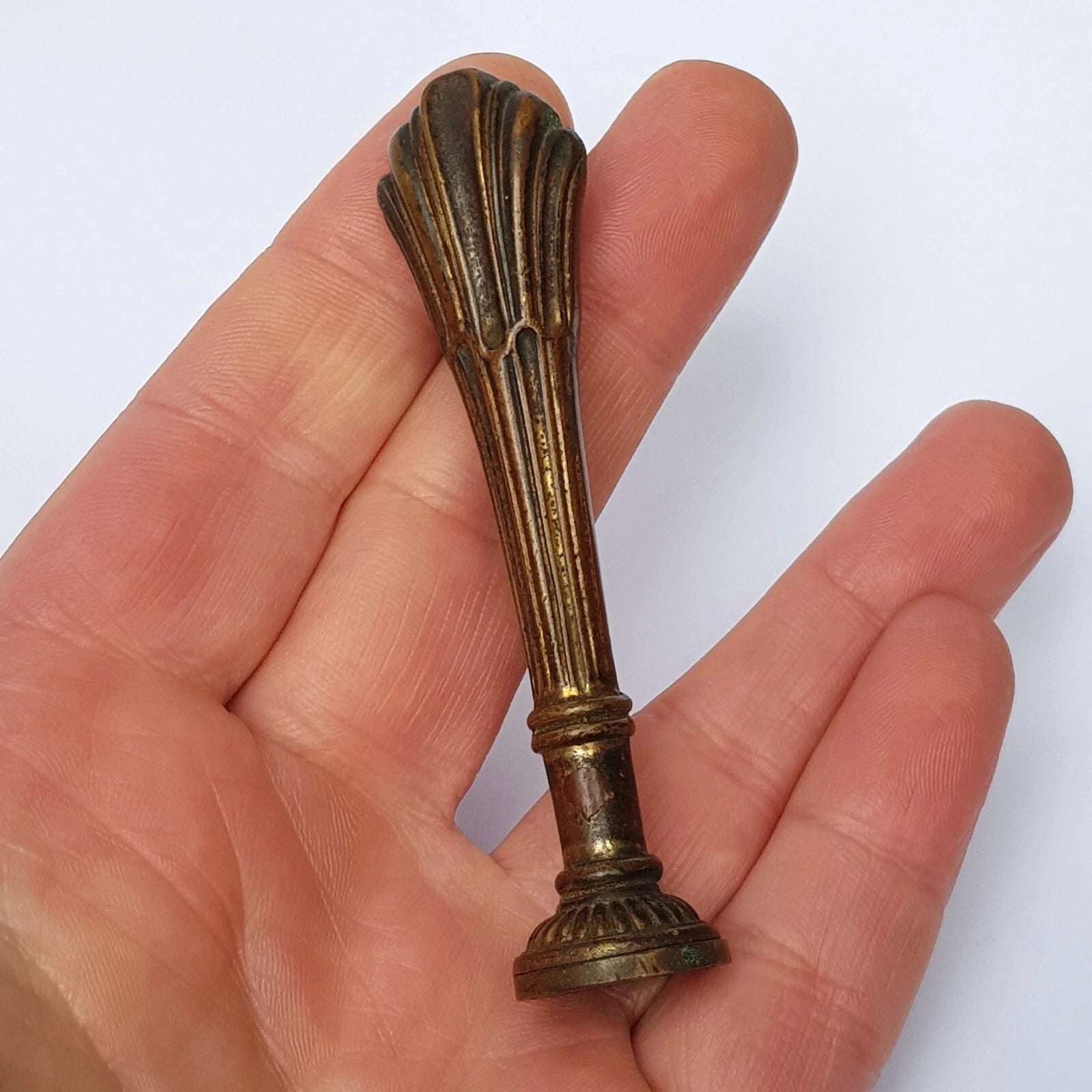 Bronze Skinned Ornate Fluted Handle Desk Seal Letter 'A' Intaglio Wax Seal Stamp circa 1890