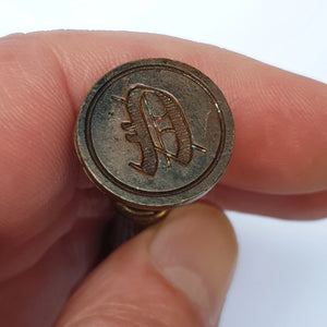 Bronze Skinned Ornate Fluted Handle Desk Seal Letter 'A' Intaglio Wax Seal Stamp circa 1890