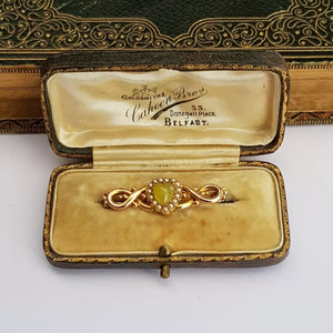 9k Gold Seed Pearl Connemara Love Heart Brooch In Original Jewellers Box Belfast circa 1880