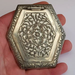 Egyptian Solid Silver Floral Repousse Geometric Powder Compact Vintage circa 1939