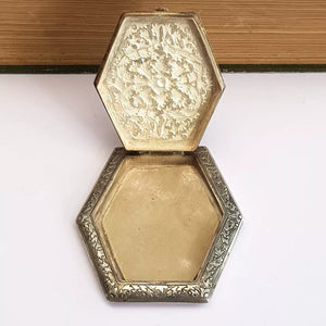 Egyptian Solid Silver Floral Repousse Geometric Powder Compact Vintage circa 1939