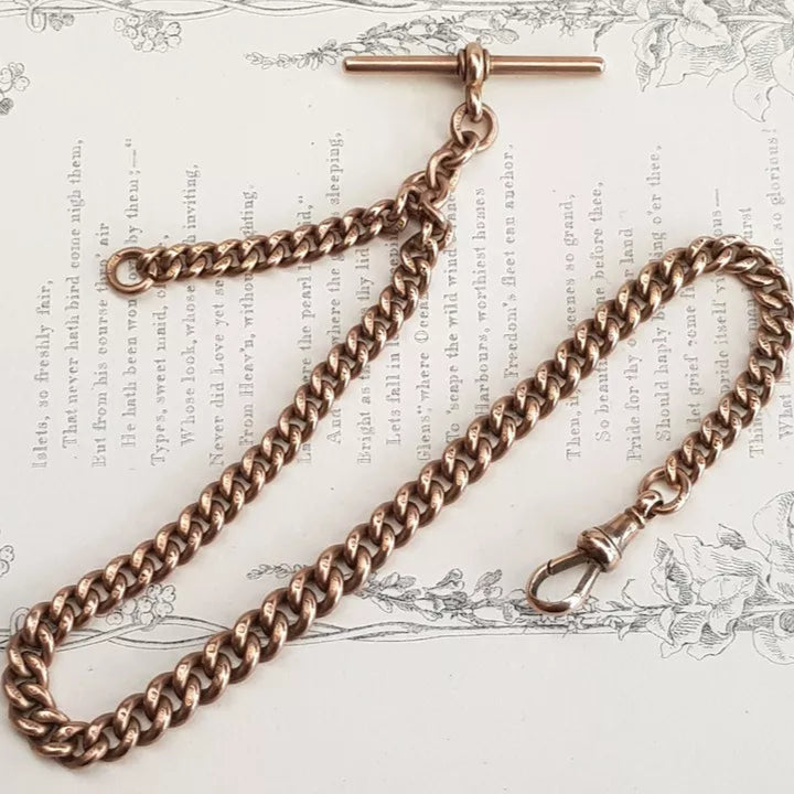 9k Rose Gold Curb Link Albert Pocket Watch Chain Antique Edwardian circa 1905