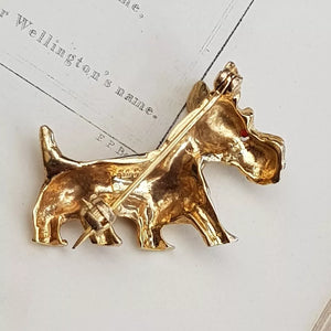 9k Gold Ruby Eye Set Scottish Terrier Dog Brooch Vintage London circa 1965