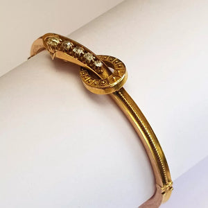 18k Gold Diamond Comet Tail Through Horse Shoe Bangle Antique Victorian circa 1880