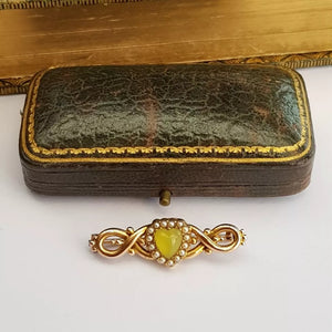 9k Gold Seed Pearl Connemara Love Heart Brooch In Original Jewellers Box Belfast circa 1880