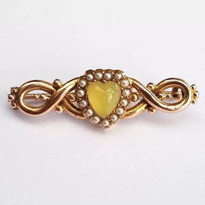 9k Gold Seed Pearl Connemara Love Heart Brooch In Original Jewellers Box Belfast circa 1880