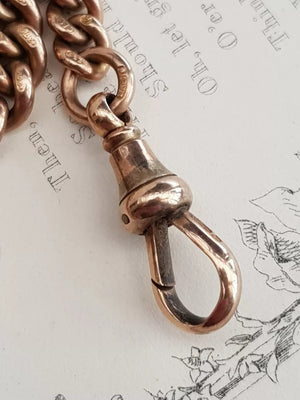 9k Rose Gold Curb Link Albert Pocket Watch Chain Antique Edwardian circa 1905