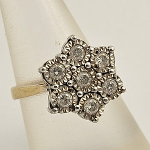 0.5ct Diamond 9k Gold Daisy Set Ring English Hallmark Vintage 1978 Size UK M+