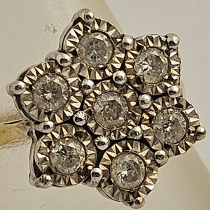 0.5ct Diamond 9k Gold Daisy Set Ring English Hallmark Vintage 1978 Size UK M+