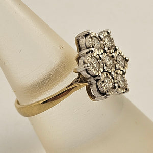 0.5ct Diamond 9k Gold Daisy Set Ring English Hallmark Vintage 1978 Size UK M+