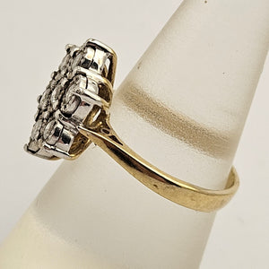 0.5ct Diamond 9k Gold Daisy Set Ring English Hallmark Vintage 1978 Size UK M+