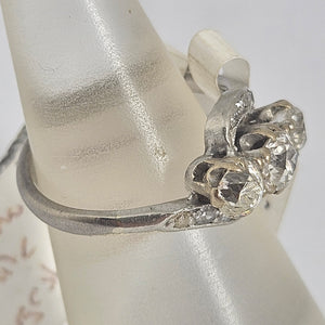 Triple Diamond Approx. 0.8ct 18k White Gold Ring Vintage Art Deco c1920