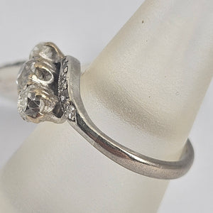 Triple Diamond Approx. 0.8ct 18k White Gold Ring Vintage Art Deco c1920