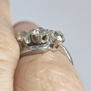 Triple Diamond Approx. 0.8ct 18k White Gold Ring Vintage Art Deco c1920