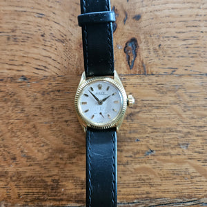 18k Gold Rolex Ladies Wrist Watch Leather Strap Vintage c1950