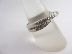 Diamond in 18k White Gold Twist Cross Ring Size UK P+ Vintage c1980